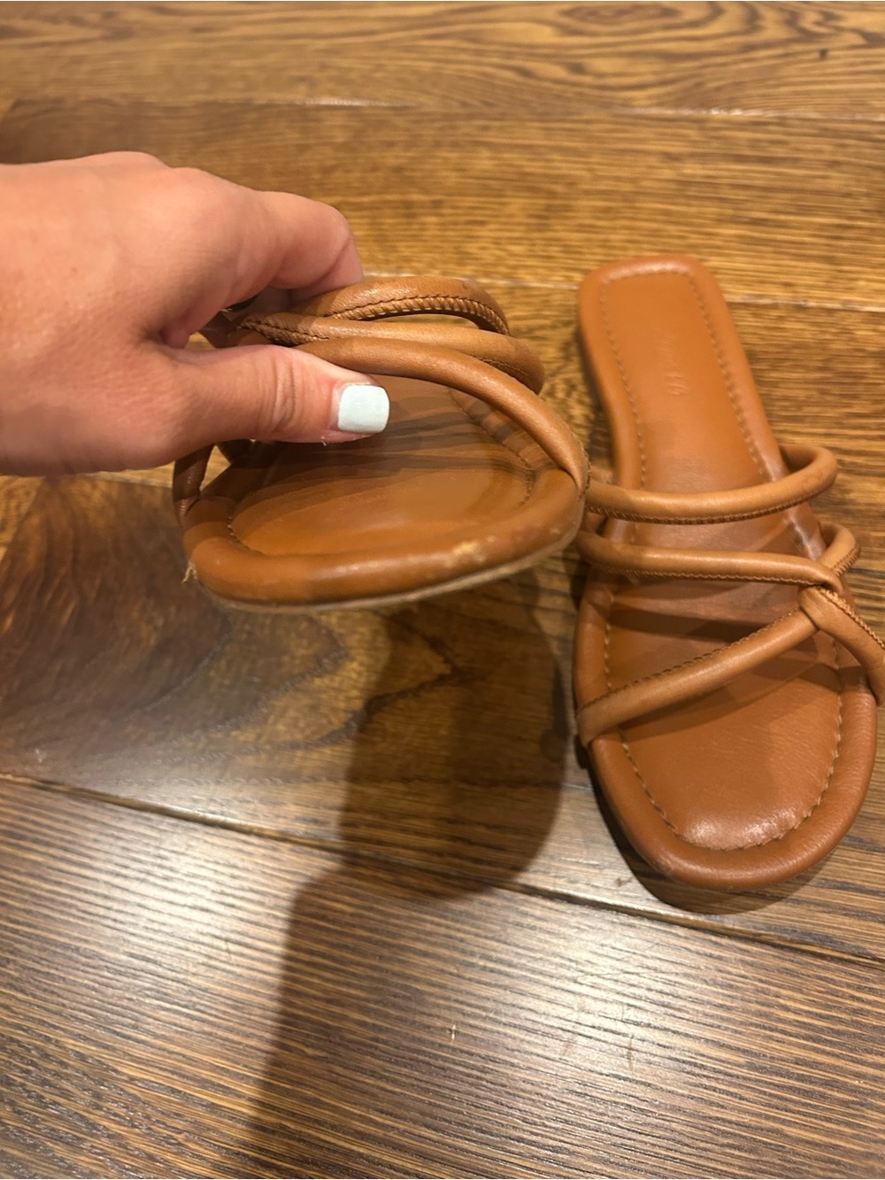 Madewell Cognac Leather Knotted Slide Sandals - Picture 2 of 5